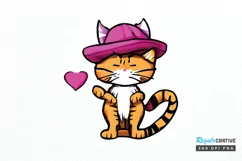 Watercolor Funny Cat Valentine PNG Clipart Product Image 1