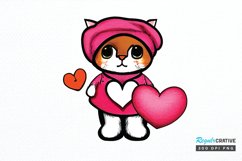 Watercolor Funny Cat Valentine PNG Clipart Product Image 1
