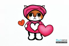 Watercolor Funny Cat Valentine PNG Clipart Product Image 1
