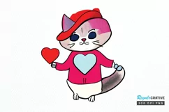 Watercolor Funny Cat Valentine PNG Clipart Product Image 1
