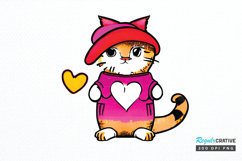 Watercolor Funny Cat Valentine PNG Clipart Product Image 1