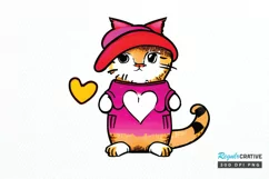 Watercolor Funny Cat Valentine PNG Clipart Product Image 1