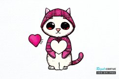 Watercolor Funny Cat Valentine PNG Clipart Product Image 1