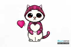 Watercolor Funny Cat Valentine PNG Clipart Product Image 1
