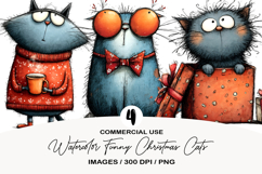 Watercolor Funny Christmas Cats Clipart Product Image 1