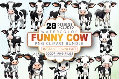 Watercolor Funny Cow Clipart Bundle Product Image 1