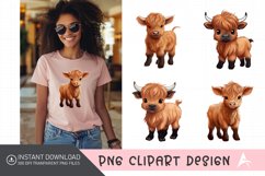 Watercolor Funny Cute Highland Baby Cow Clipart Product Image 1