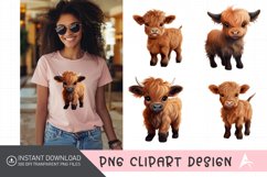 Watercolor Funny Cute Highland Baby Cow Clipart Product Image 1