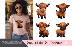 Watercolor Funny Cute Highland Baby Cow Clipart Product Image 1