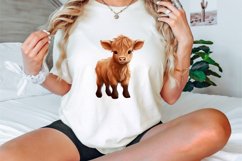 Watercolor Funny Cute Highland Baby Cow Clipart Bundle Product Image 3