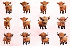 Watercolor Funny Cute Highland Baby Cow Clipart Bundle Product Image 2