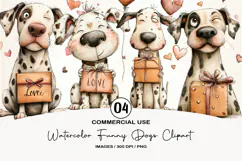 Watercolor Funny Dogs Clipart, 4 Animal Sublimation Design Product Image 1