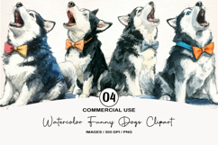 Watercolor Funny Dogs Clipart, 4 Animal Sublimation Design Product Image 1