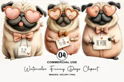 Watercolor Funny Dogs Clipart, 4 Animal Sublimation Design Product Image 1