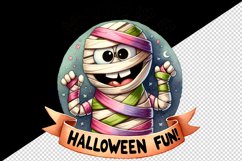 Watercolor funny mummy bandages Wrapped up in Halloween fun quote print 20 oz tumbler skinny mug wrap clipart t-shirt sublimation printable design