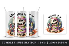 Watercolor funny mummy bandages Wrapped up in Halloween fun quote print 20 oz tumbler skinny mug wrap clipart t-shirt sublimation printable design