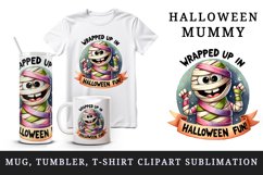 Watercolor funny mummy bandages Wrapped up in Halloween fun quote print 20 oz tumbler skinny mug wrap clipart t-shirt sublimation printable design