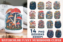 Watercolor Funny Mushrooms clipart, Mug Sublimation Design Product Image 1