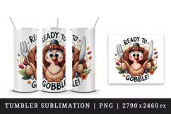 Watercolor funny turkey fork knife Ready to gobble quote Thanksgiving print 20 oz tumbler skinny mug wrap clipart t-shirt sublimation printable design