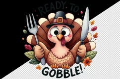 Watercolor funny turkey fork knife Ready to gobble quote Thanksgiving print 20 oz tumbler skinny mug wrap clipart t-shirt sublimation printable design