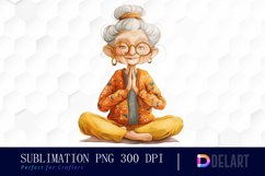 Funny Yoga Grandma Illustration Clipart Product Image 1