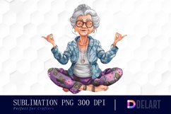 Funny Yoga Grandma Illustration Clipart Product Image 1