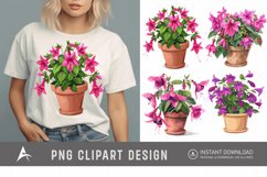 Watercolor Fuchsia Flowers in Pots Clipart Product Image 1