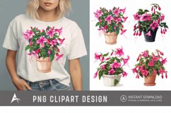 Watercolor Fuchsia Flowers in Pots Clipart Product Image 1
