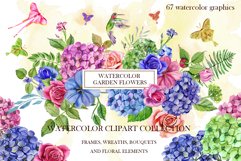 Watercolor garden flowers, hydrangea, roses, tulips Product Image 1