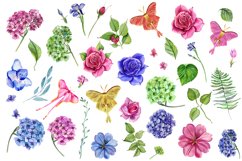 Watercolor garden flowers, hydrangea, roses, tulips Product Image 4