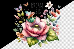 Watercolor garden flowers butterflies fairy Big Dream motivational quote print tumbler skinny mug wrap clipart t-shirt sublimation printable design