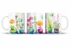 Watercolor Garden Flowers Mug Wrap Sublimation Designs, 3d Mug, Flowers Png
