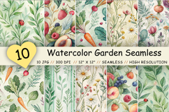 watercolor garden pattern, cottagecore pattern, seamless watercolor pattern, garden digital paper, botanical digital paper, floral seamless pattern, vegetable pattern, watercolor vegetable pattern, summer garden pattern, cottagecore digital paper, botanic