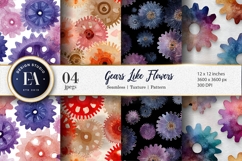 Watercolor Gears Shaped Like Flowers Digital Paper Product Image 1
