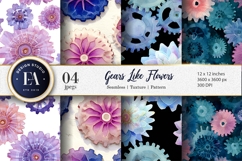 Dreamy Mechanical Gears with Floral Shapes Digital Paper Product Image 1