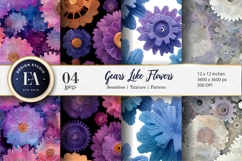 Watercolor Gears Shaped Like Flowers Digital Paper Product Image 1