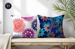 Quirky Watercolor Gears and Flowers Blend Digital Paper Product Image 2