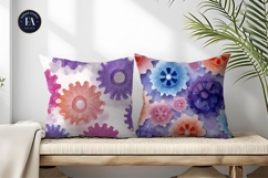 Watercolor Gears Shaped Like Flowers Seamless Digital Paper Product Image 2