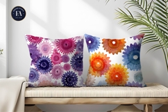 Watercolor Gears Shaped Like Flowers Seamless Digital Paper Product Image 2