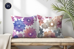 Watercolor Gears Shaped Like Flowers Seamless Digital Paper Product Image 2