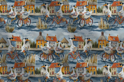 Watercolor Geese and Bicycles Seamless Pattern Fabric Print Product Image 8