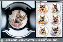 Bundle of six Wild Flowers German Shepherds Car Coaster designs.