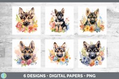 Bundle of six Wild Flowers German Shepherds Paper Backgrounds designs.