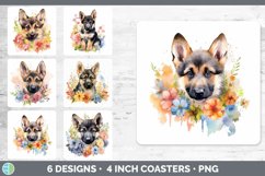 Bundle of six Wild Flowers German Shepherds Square Coaster designs.