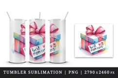 Watercolor gift box note Best Mom Ever Mother Day greeting quote print 20 oz tumbler skinny mug wrap clipart t-shirt sublimation printable design