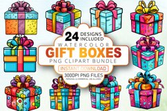 Watercolor Gift Boxes Clipart Bundle Product Image 1