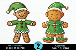 Watercolor Gingerbread Girl PNG Set Clipart Product Image 1