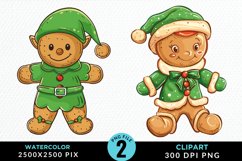Watercolor Gingerbread Girl PNG Set Clipart Product Image 1