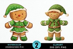 Watercolor Gingerbread Girl PNG Set Clipart Product Image 1