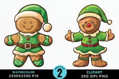 Watercolor Gingerbread Girl PNG Set Clipart Product Image 1